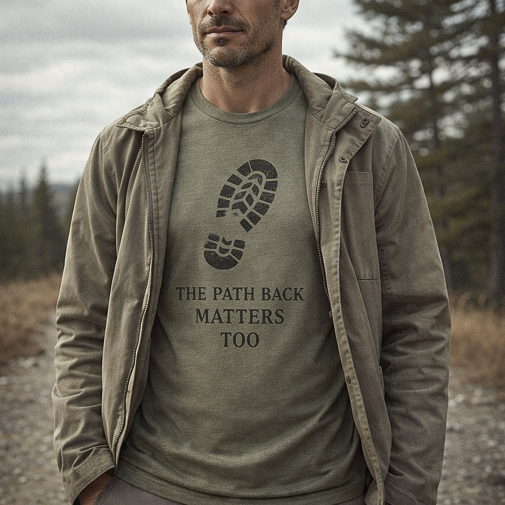 Veteran Tribute Tee – “Path Back” Design | Honoring Service with Quiet Respect